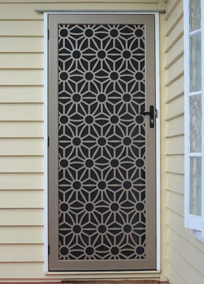 Decoview laser-cut security door in a modern entry